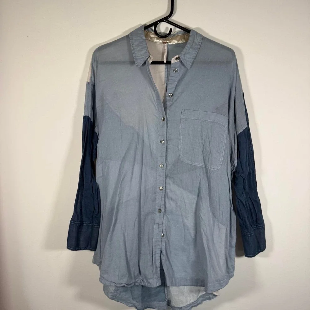 free people, rainbow ray button down tshirt